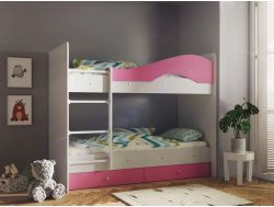 Двухъярусная кровать с ящиками Мая белый-розовый