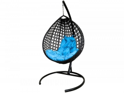 Подвесное кресло Кокон Капля Люкс ротанг каркас коричневый-подушка голубая