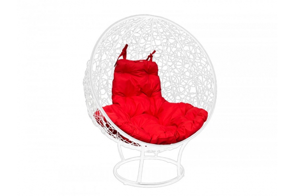 Кресло Кокон Круглый на подставке ротанг каркас белый-подушка красная