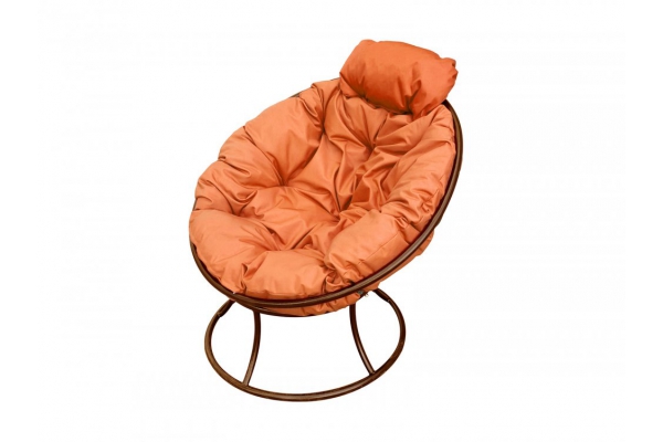 Кресло Папасан мини без ротанга каркас коричневый-подушка оранжевая