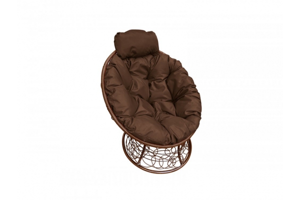 Кресло Папасан мини с ротангом каркас коричневый-подушка коричневая