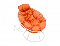 Кресло Папасан пружинка мини без ротанга каркас белый-подушка оранжевая