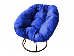 Кресло Пончик без ротанга каркас коричневый-подушка синяя