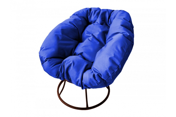 Кресло Пончик без ротанга каркас коричневый-подушка синяя