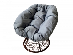 Кресло Пончик с ротангом каркас коричневый-подушка серая