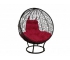 Кресло Кокон Круглый на подставке ротанг каркас чёрный-подушка бордовая