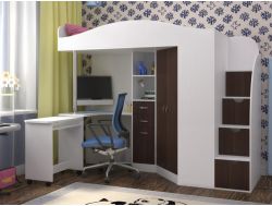 Кровать-чердак Юниор-4 Белое дерево-анкор тёмный